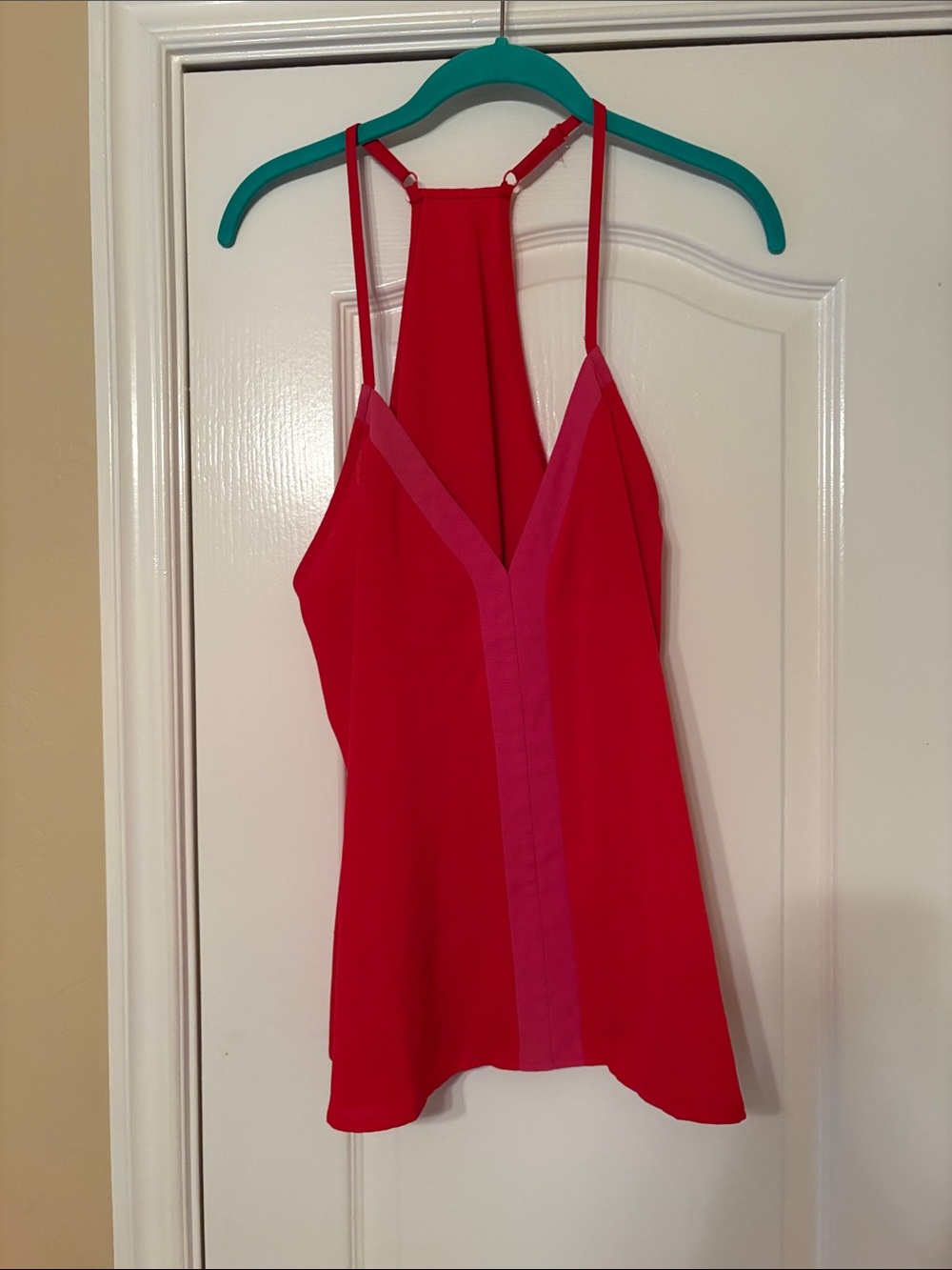 Red & Pink Strappy V-Neck Tank Top
